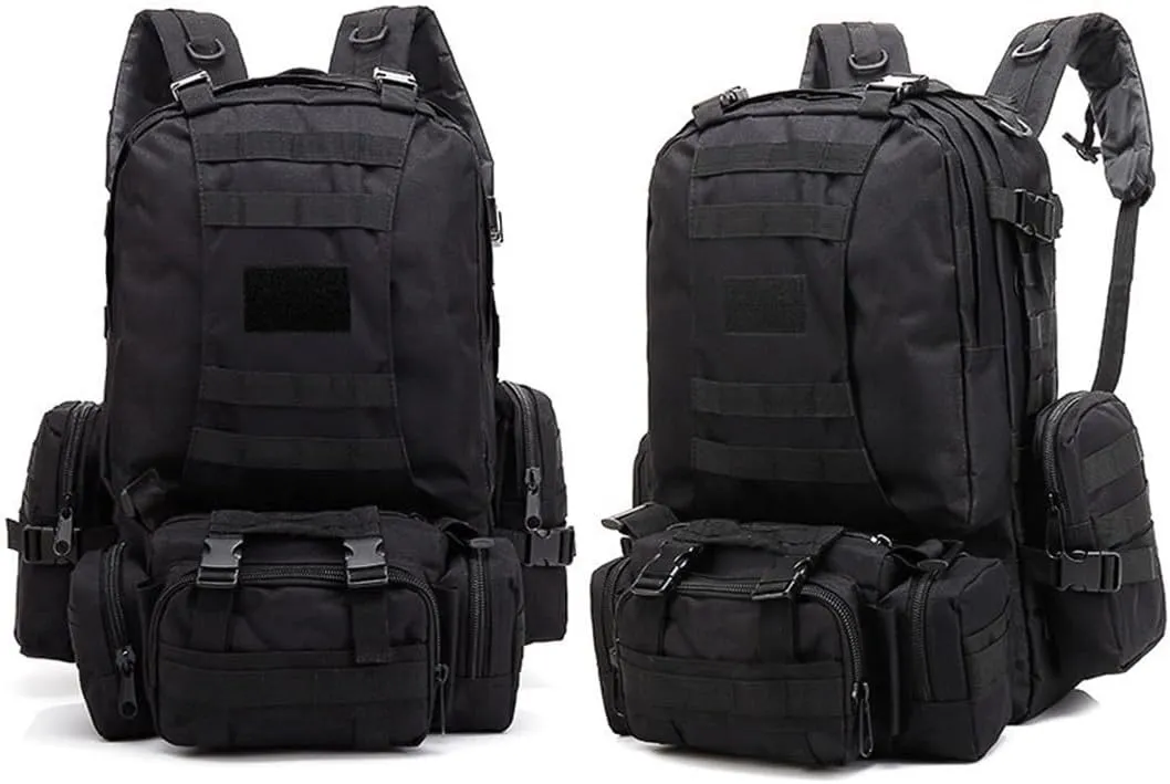 Tactical Backpack Military Army Rucksack 60L Large Assault Pack Camping Detachable Molle Bag (Black)