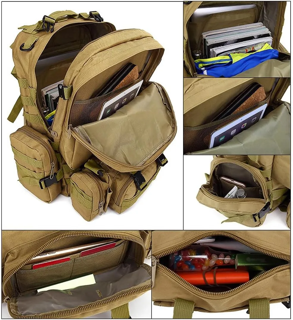 Tactical Backpack Military Army Rucksack 60L Large Assault Pack Camping Detachable Molle Bag (Black)