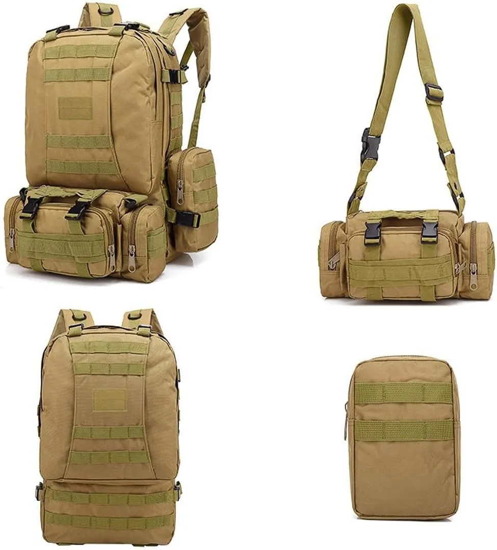 Tactical Backpack Military Army Rucksack 60L Large Assault Pack Camping Detachable Molle Bag (Black)