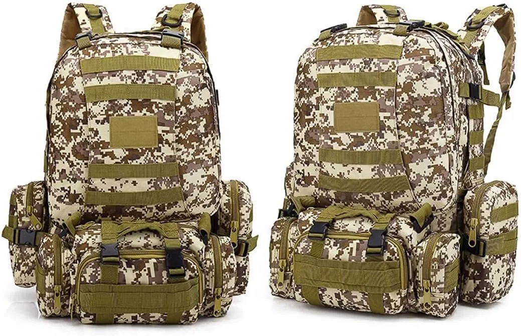 Tactical Backpack Military Army Rucksack 60L Large Assault Pack Camping Detachable Molle Bag (Desert Digital)