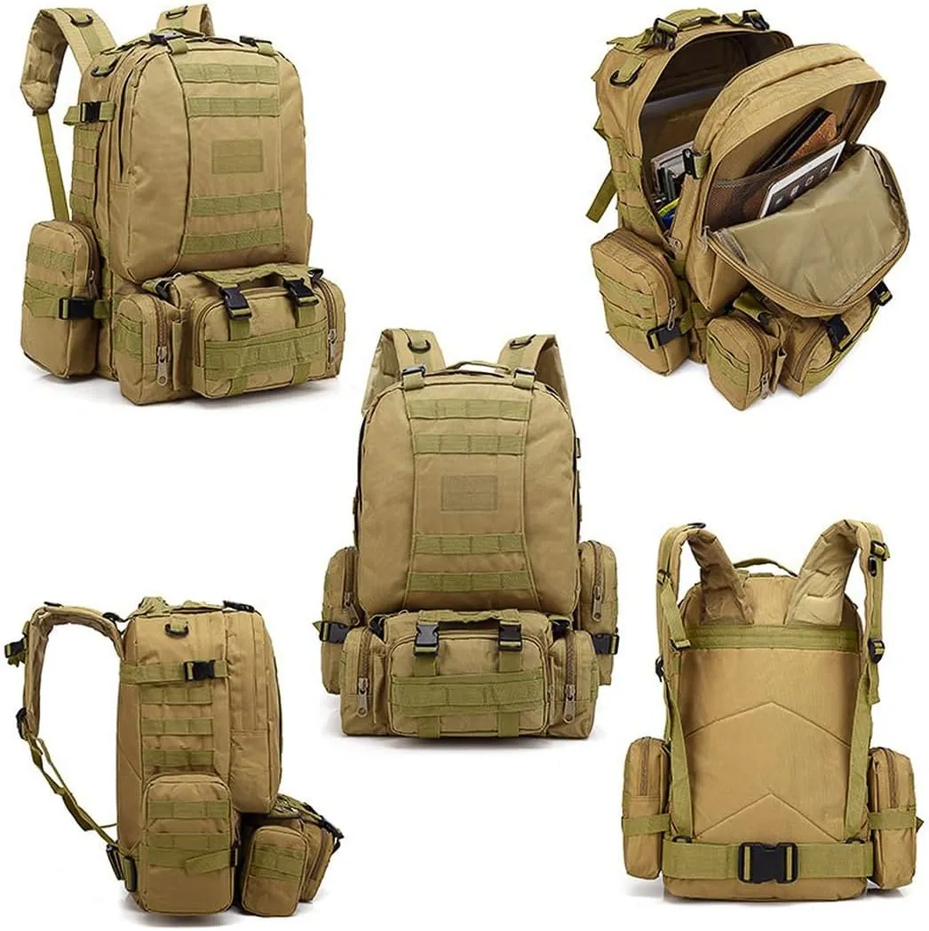 Tactical Backpack Military Army Rucksack 60L Large Assault Pack Camping Detachable Molle Bag (Desert Digital)