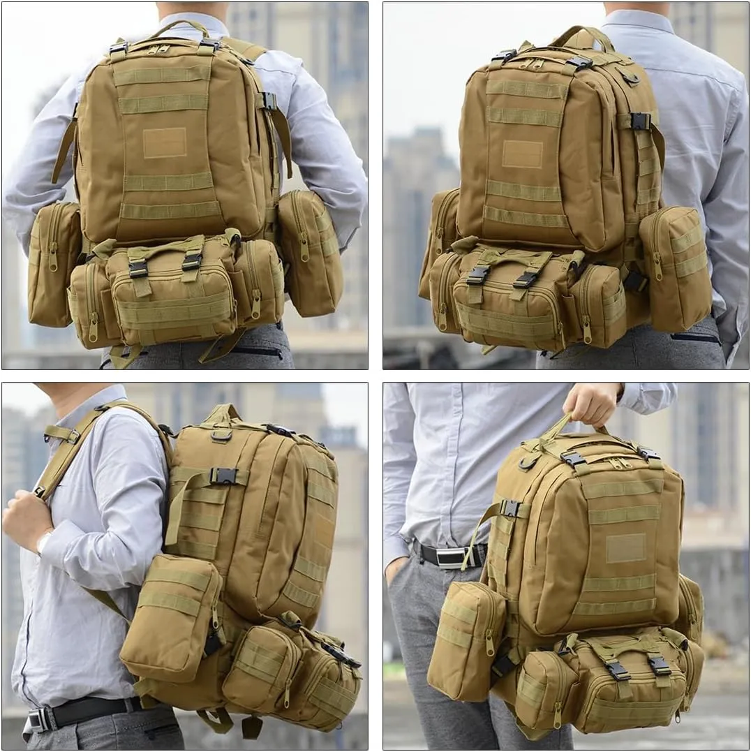 Tactical Backpack Military Army Rucksack 60L Large Assault Pack Camping Detachable Molle Bag (Desert Digital)