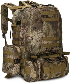 Tactical Backpack Military Army Rucksack 60L Large Assault Pack Detachable Molle Bag (Ruins Green)