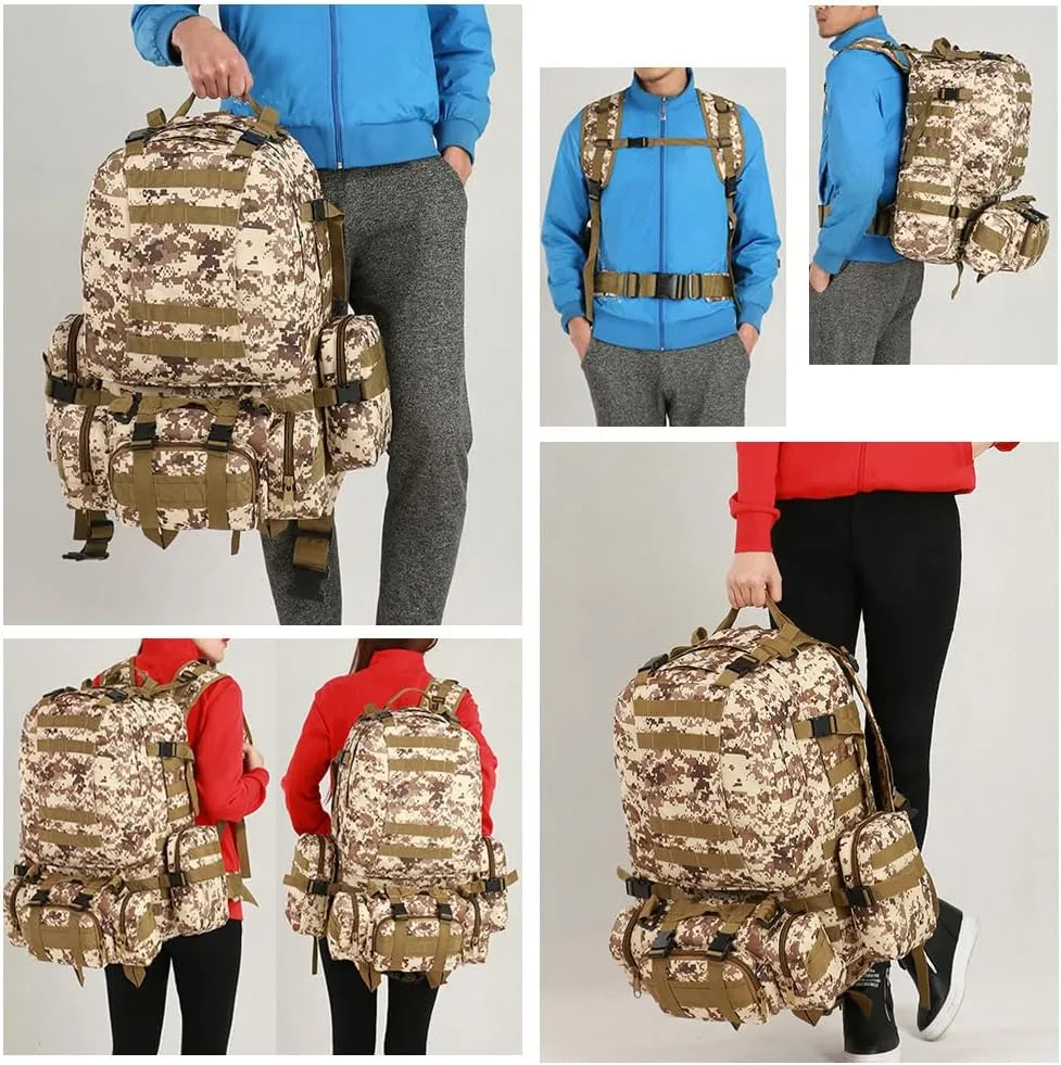 Tactical Backpack Military Army Rucksack 60L Large Assault Pack Detachable Molle Bag (Ruins Green)