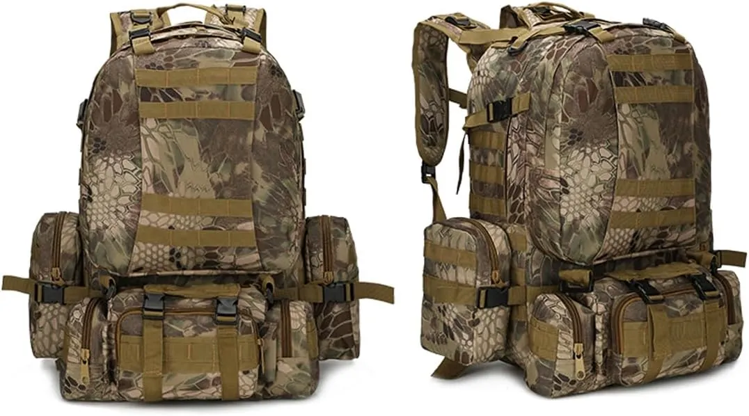 Tactical Backpack Military Army Rucksack 60L Large Assault Pack Detachable Molle Bag (Ruins Green)