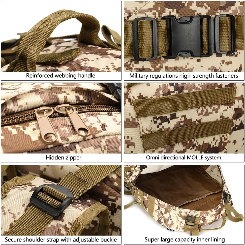 Tactical Backpack Military Army Rucksack 60L Large Assault Pack Detachable Molle Bag (Ruins Green)