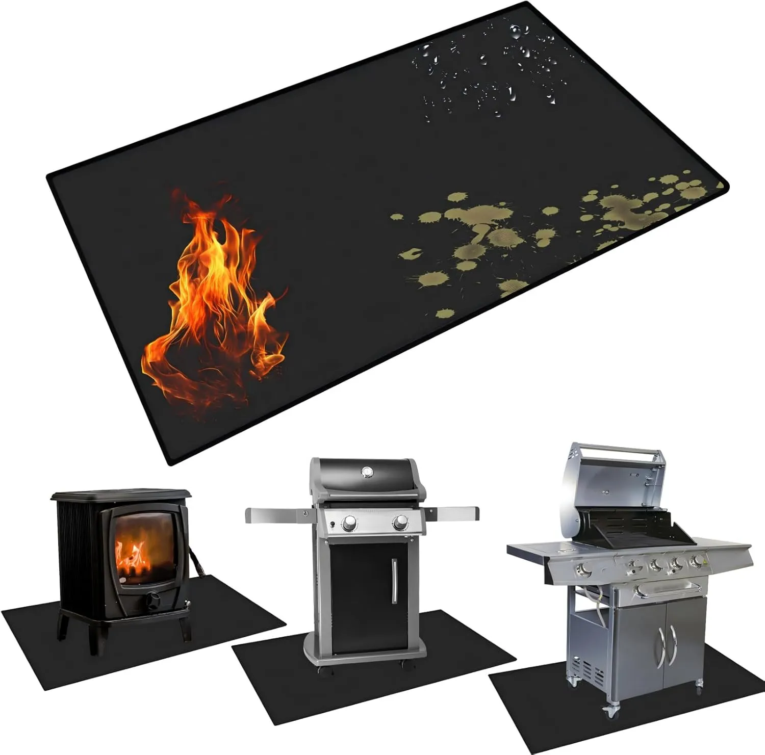 Tansheep Large Double-Sided Fireproof Mat, Under Grill Mat for Outdoor Grill, Indoor Fireplace/Fire Pit Mat, Oil-Proof Waterproof BBQ Protector for Decks and Patios (48x30 Inch)