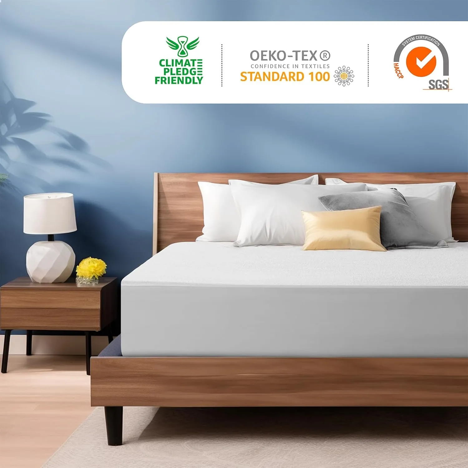 TASTELIFE Waterproof Mattress Protector Queen Size, Breathable & Noiseless Waterproof Mattress Cover Fitted Deep Pocket from 8" to 21" Mattress, Smooth Washable Queen Bed Protector (Queeen, White)