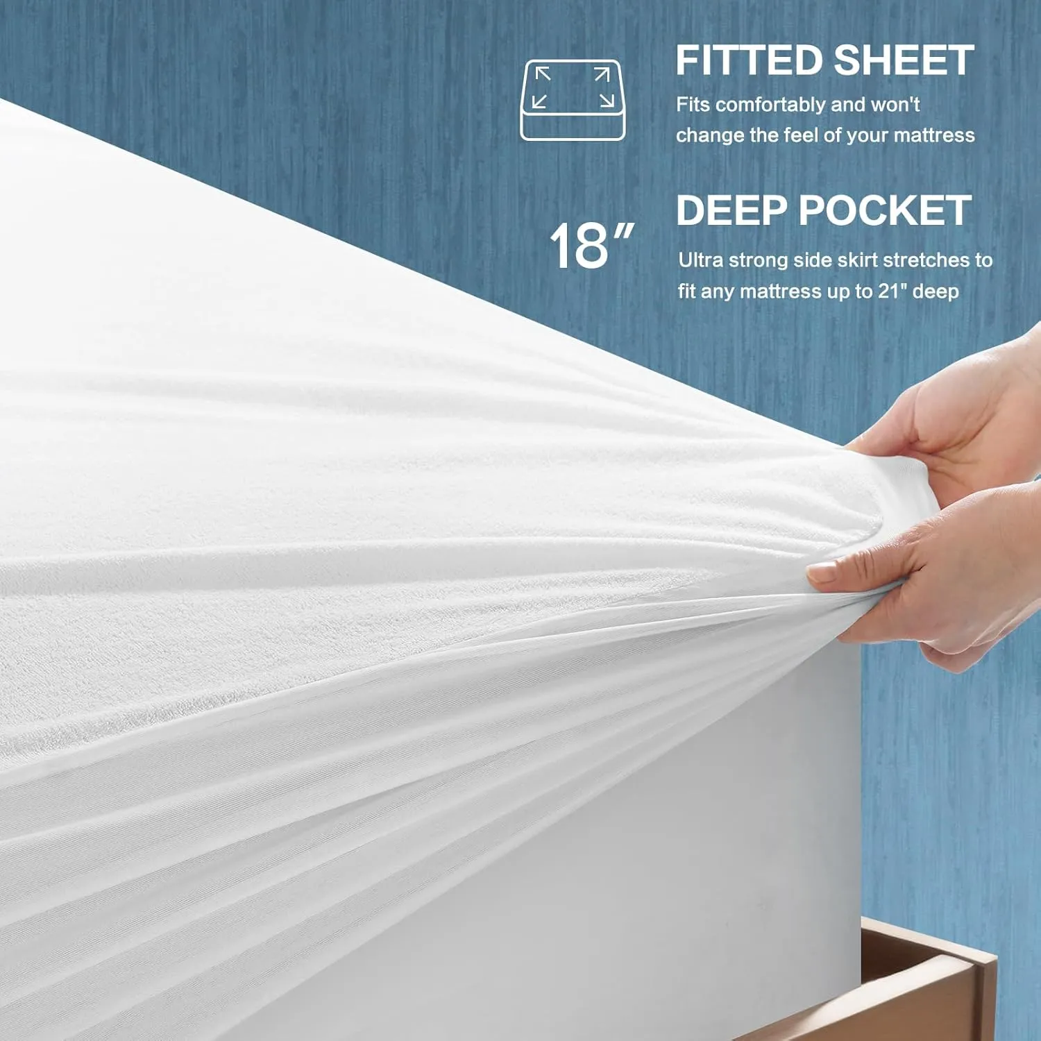 TASTELIFE Waterproof Mattress Protector Queen Size, Breathable & Noiseless Waterproof Mattress Cover Fitted Deep Pocket from 8" to 21" Mattress, Smooth Washable Queen Bed Protector (Queeen, White)