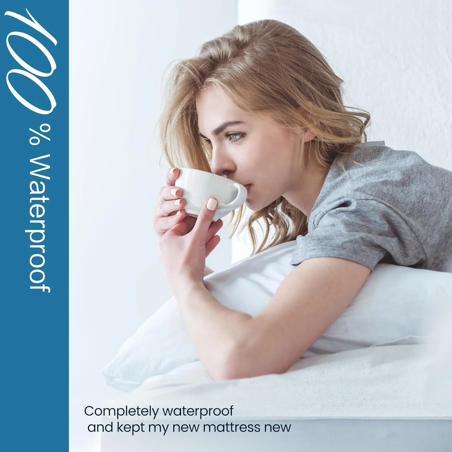 TASTELIFE Waterproof Mattress Protector Queen Size, Breathable & Noiseless Waterproof Mattress Cover Fitted Deep Pocket from 8" to 21" Mattress, Smooth Washable Queen Bed Protector (Queeen, White)