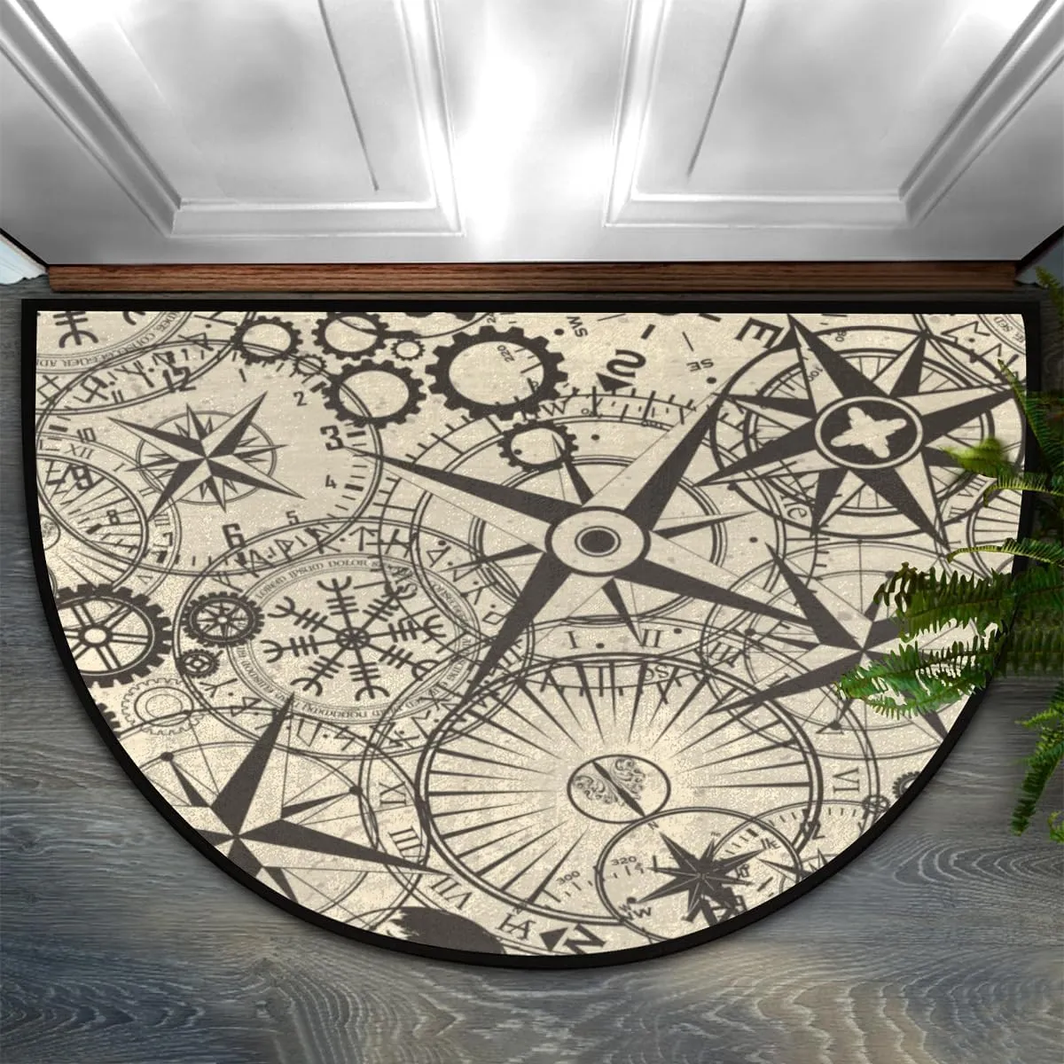 Tavisto Compass Design Half Round Door Mat Outdoor Indoor Entrance Floor Mat Durable Non-Slip Waterproof Welcome Mats for Front Door Back Door 24" X 36"