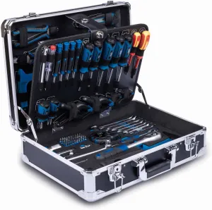 TB200 Aluminium Tool Box Filled 141-Piece Tool Set | Workshop Case Equipped with Wrench, Hammer, Pliers, Screwdriver, Tool Box for Workshop and Household