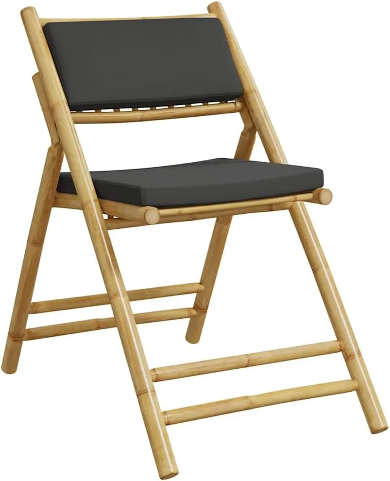 Teak Outdoor Furniture,fire Pit Chairs,Living Room Furniture,4 Piece Folding Bistro Chairs with Dark Gray Cushions BambooFor Gardens, patios, Balconies