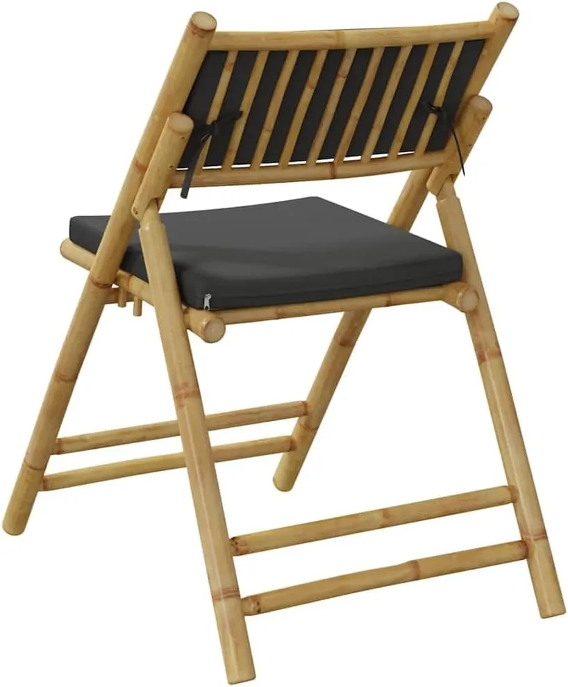 Teak Outdoor Furniture,fire Pit Chairs,Living Room Furniture,4 Piece Folding Bistro Chairs with Dark Gray Cushions BambooFor Gardens, patios, Balconies