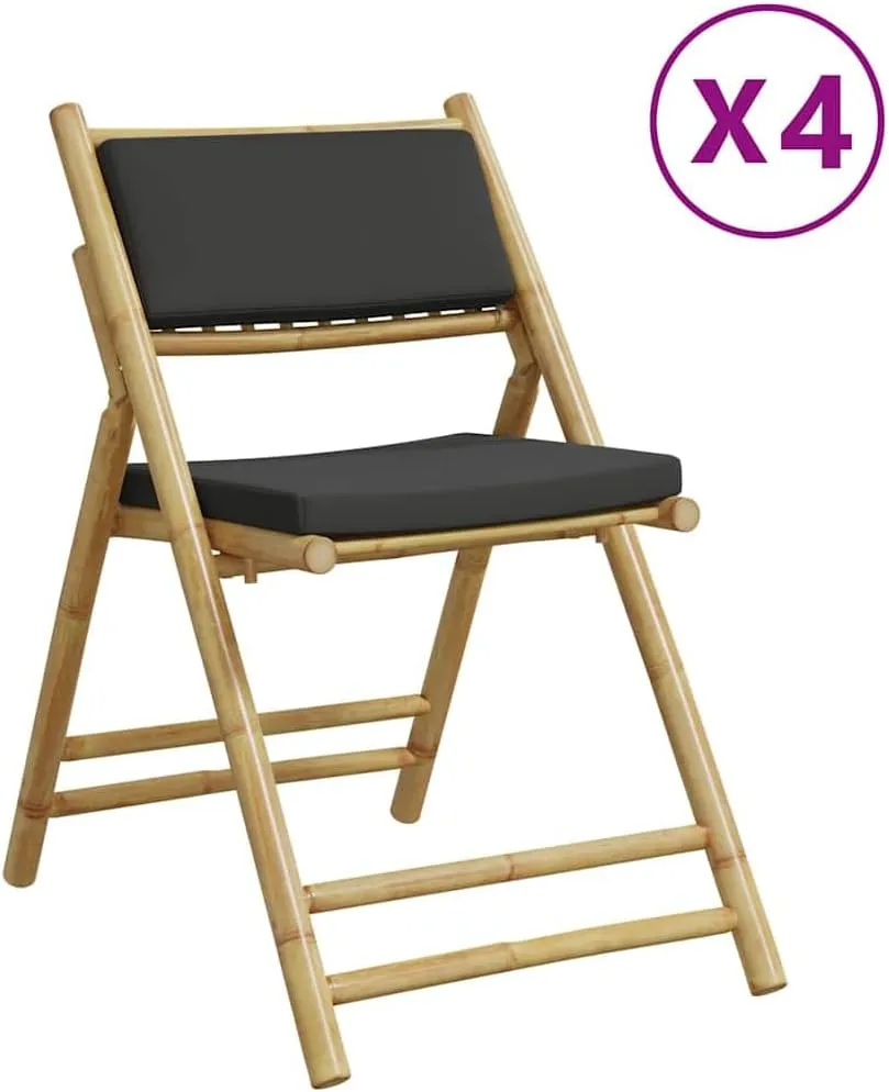 Teak Outdoor Furniture,fire Pit Chairs,Living Room Furniture,4 Piece Folding Bistro Chairs with Dark Gray Cushions BambooFor Gardens, patios, Balconies