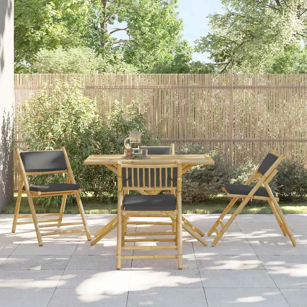 Teak Outdoor Furniture,fire Pit Chairs,Living Room Furniture,4 Piece Folding Bistro Chairs with Dark Gray Cushions BambooFor Gardens, patios, Balconies