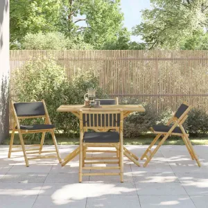 Teak Outdoor Furniture,fire Pit Chairs,Living Room Furniture,4 Piece Folding Bistro Chairs with Dark Gray Cushions BambooFor Gardens, patios, Balconies