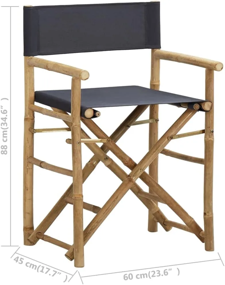 Teak Outdoor Furniture,fire Pit Chairs,Living Room Furniture,Folding Director's Chairs 2 pcs Dark Gray Bamboo and FabricFor Gardens, patios, Balconies