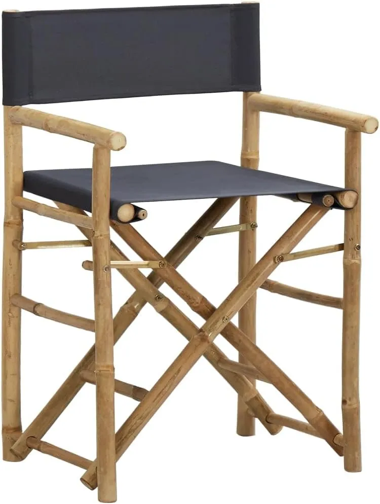 Teak Outdoor Furniture,fire Pit Chairs,Living Room Furniture,Folding Director's Chairs 2 pcs Dark Gray Bamboo and FabricFor Gardens, patios, Balconies