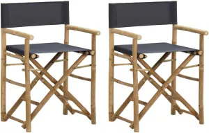Teak Outdoor Furniture,fire Pit Chairs,Living Room Furniture,Folding Director's Chairs 2 pcs Dark Gray Bamboo and FabricFor Gardens, patios, Balconies