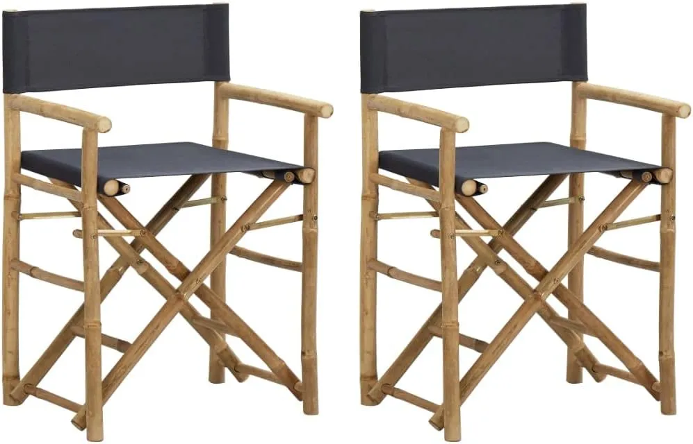 Teak Outdoor Furniture,fire Pit Chairs,Living Room Furniture,Folding Director's Chairs 2 pcs Dark Gray Bamboo and FabricFor Gardens, patios, Balconies