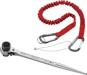 Teng Tools Ratcheting Podger Scaffold Wrench 19 x 22mm And 1.6 Metre Safety Wire Bundle, Silver