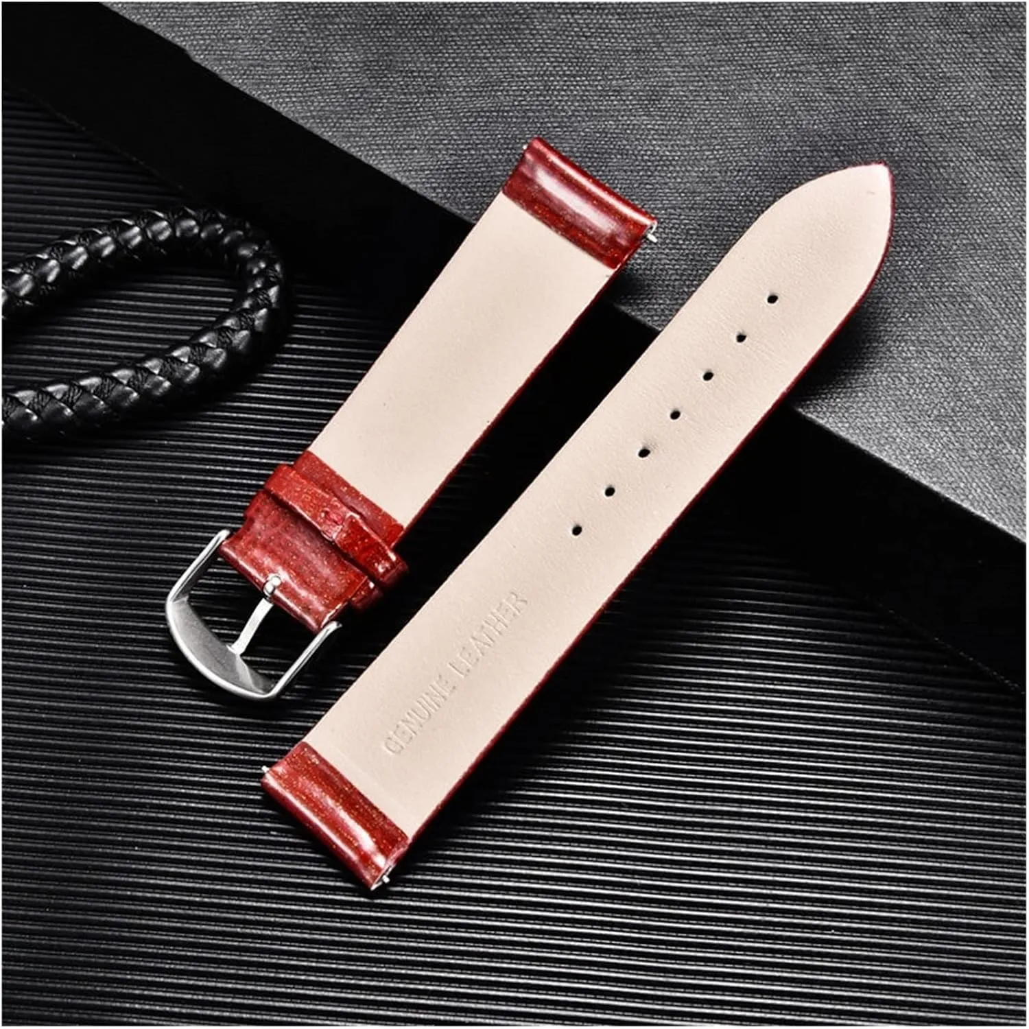 Textured Leather Strap Color Bracelet Ladies Strap Watch Accessories Stainless Steel Buckle(E,14mm)