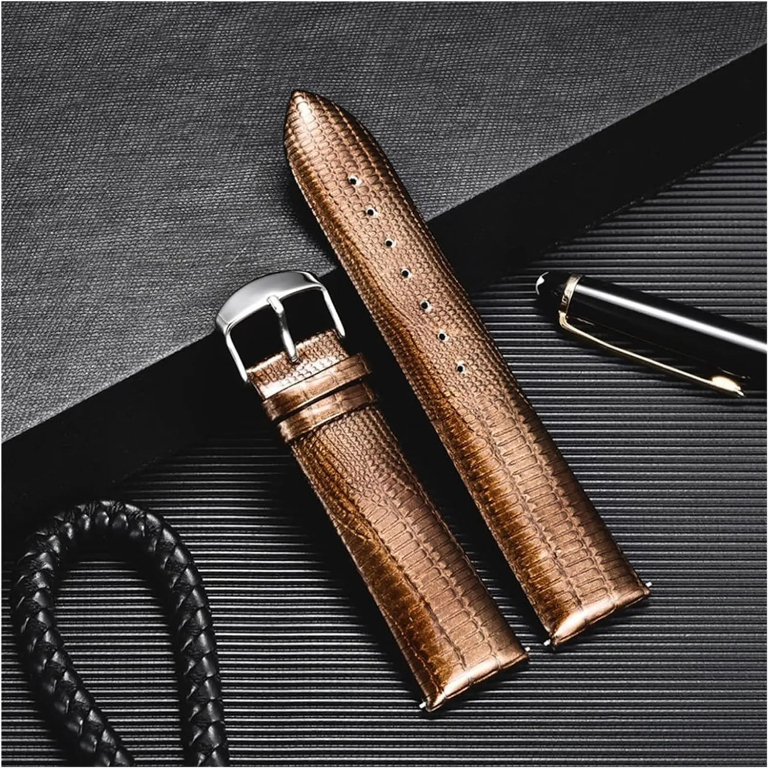 Textured Leather Strap Color Bracelet Ladies Strap Watch Accessories Stainless Steel Buckle(E,14mm)