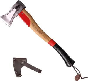 The Short Splitter, Hickory Wood, Leather Sheath, German Made, Anti-Slip Wood Splitting Axe, Head 2.7 pounds, Handle 19.6 inches