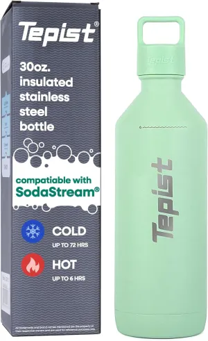 ThirtyO 30oz Stainless Steel Bottle Compatible with Sodastream Machines | Powder Coated Teal | Vacuum Sealed | Double Walled | Leak-Proof | Easy to Carry | Reusable Bottle