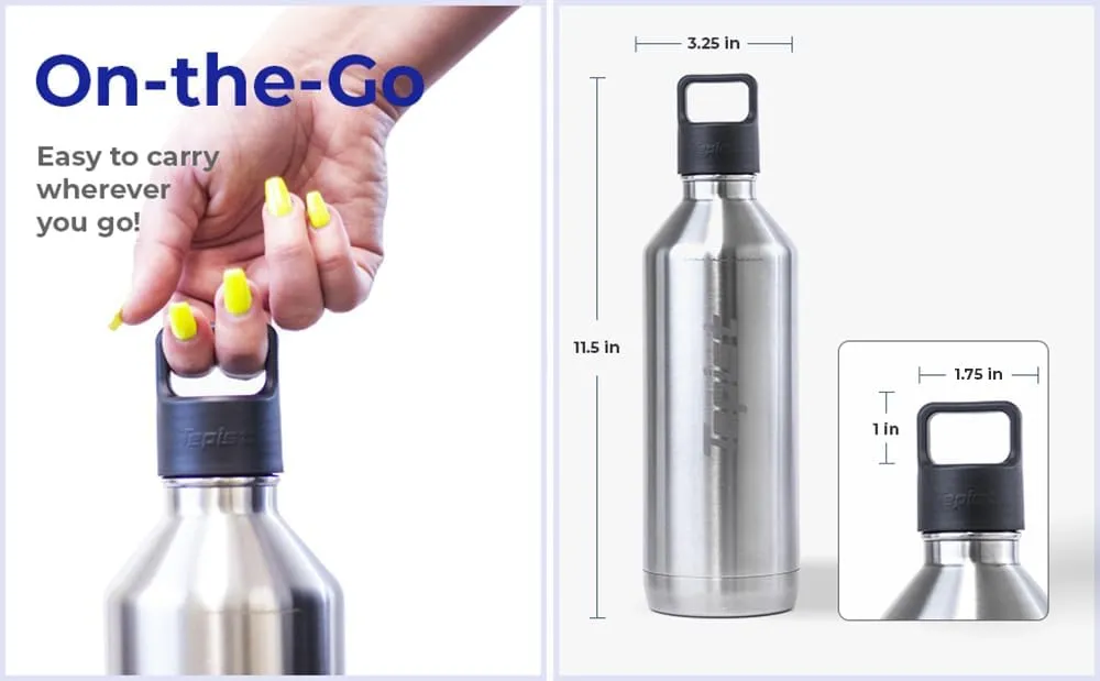 ThirtyO 30oz Stainless Steel Bottle Compatible with Sodastream Machines | Silver | Vacuum Sealed | Double Walled | Leak-Proof | Easy to Carry | Reusable Bottle
