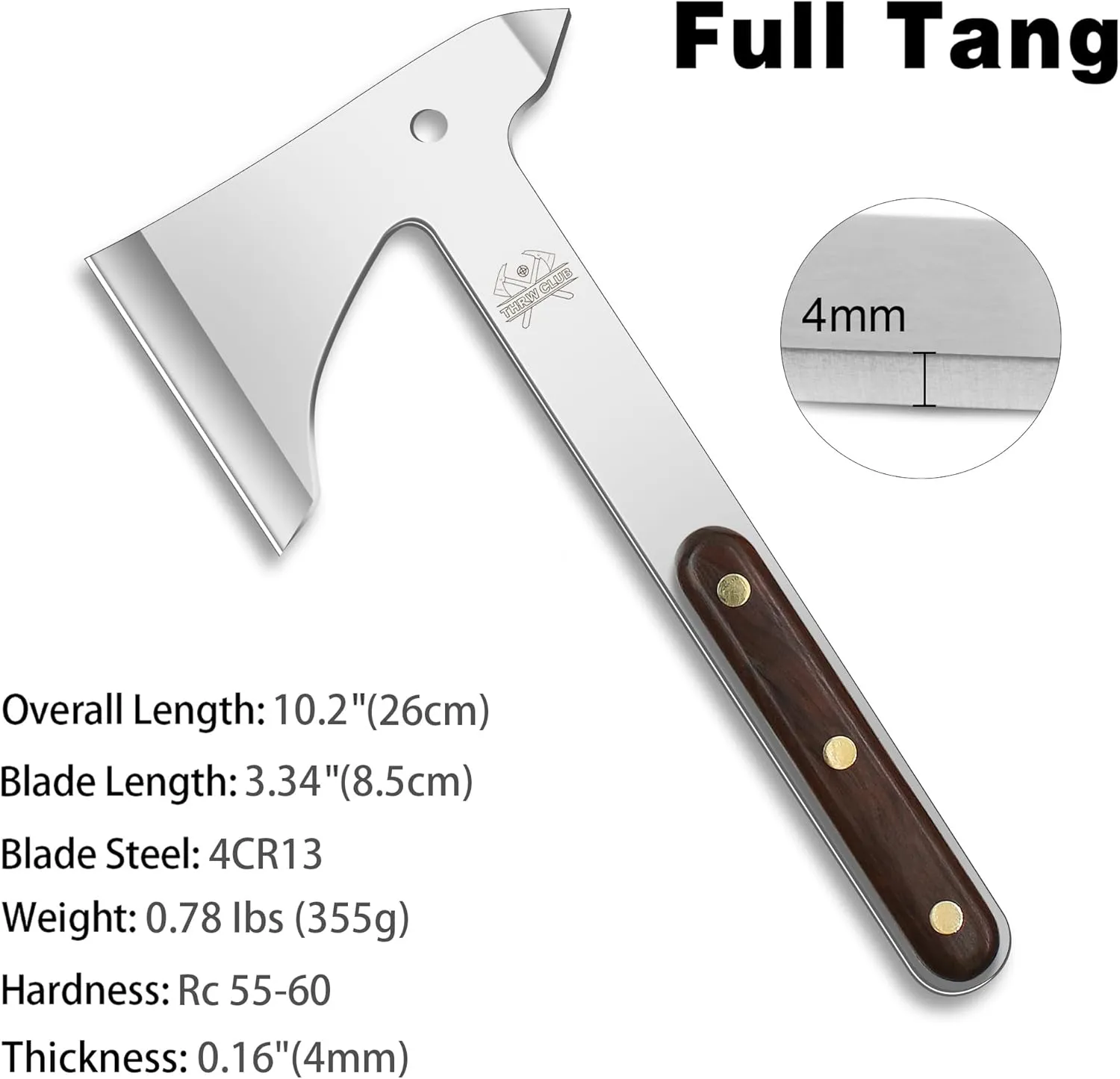 Throwing Axe, 10.2" Throwing Axes and Tomahawks Full Tang Stainless Steel with Woodle Handle and Nylon Sheaths, Perfect for Axe Throwing Game, Competition and Recreation