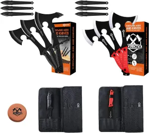 Throwing Axe Knife Set (Black) and ANTARCTICA Throwing Axes and Throwing Knives with Whetstone Set (Red) Bundle