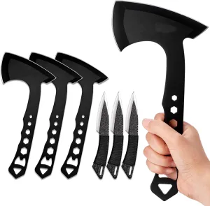 TIMINGILA Throwing Axes Tomahawks, 3 Pack One Piece Steel Throwing Axe, 10.6" Full Tang Hatchet Throwing with Nylon Sheath and Built-in Bottle Opener for Camping, Game, Competition and Recreation