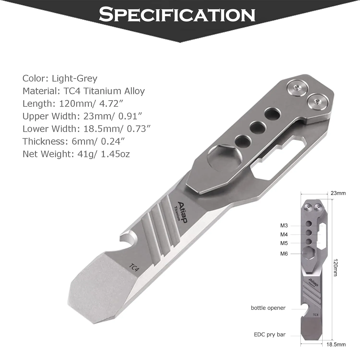 Titanium EDC Pry Bar Multi Tool with Wrench Bottle Opener Clip Function