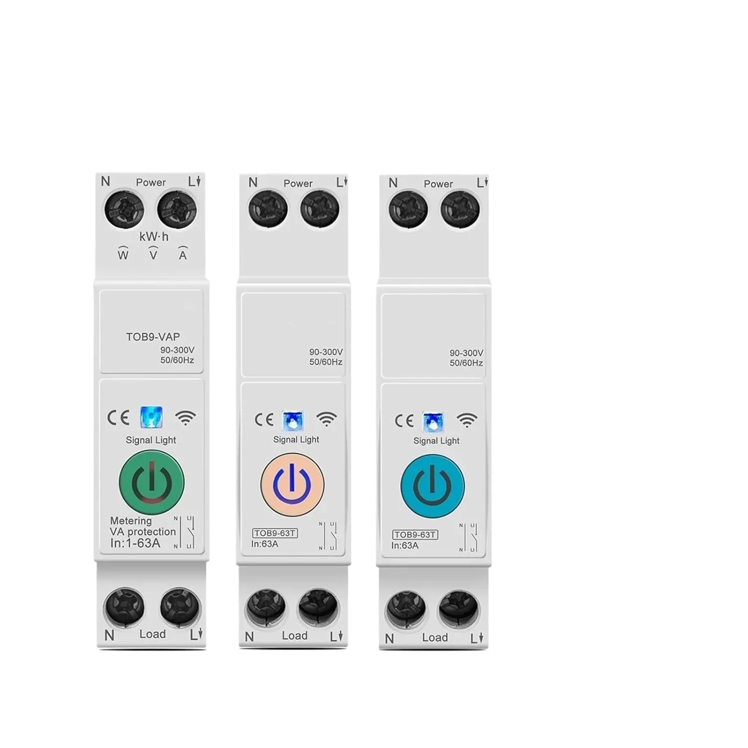 TOB9 63A 1P N Energy Meter Kwh Metering Monitoring Timer Relay MCB TUYA smartlife Voltage Current Protection(TOB9-VAP VA Protect,20A)