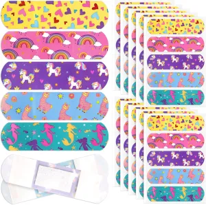 Tondiamo 200 Pieces 5 Styles Cartoon Bandages for Kids Flexible Adhesive Colorful Strips Waterproof Cute Bandages for Girls Repair Tape Knuckle Stickers Protection Care for Cuts Scrapes Burns