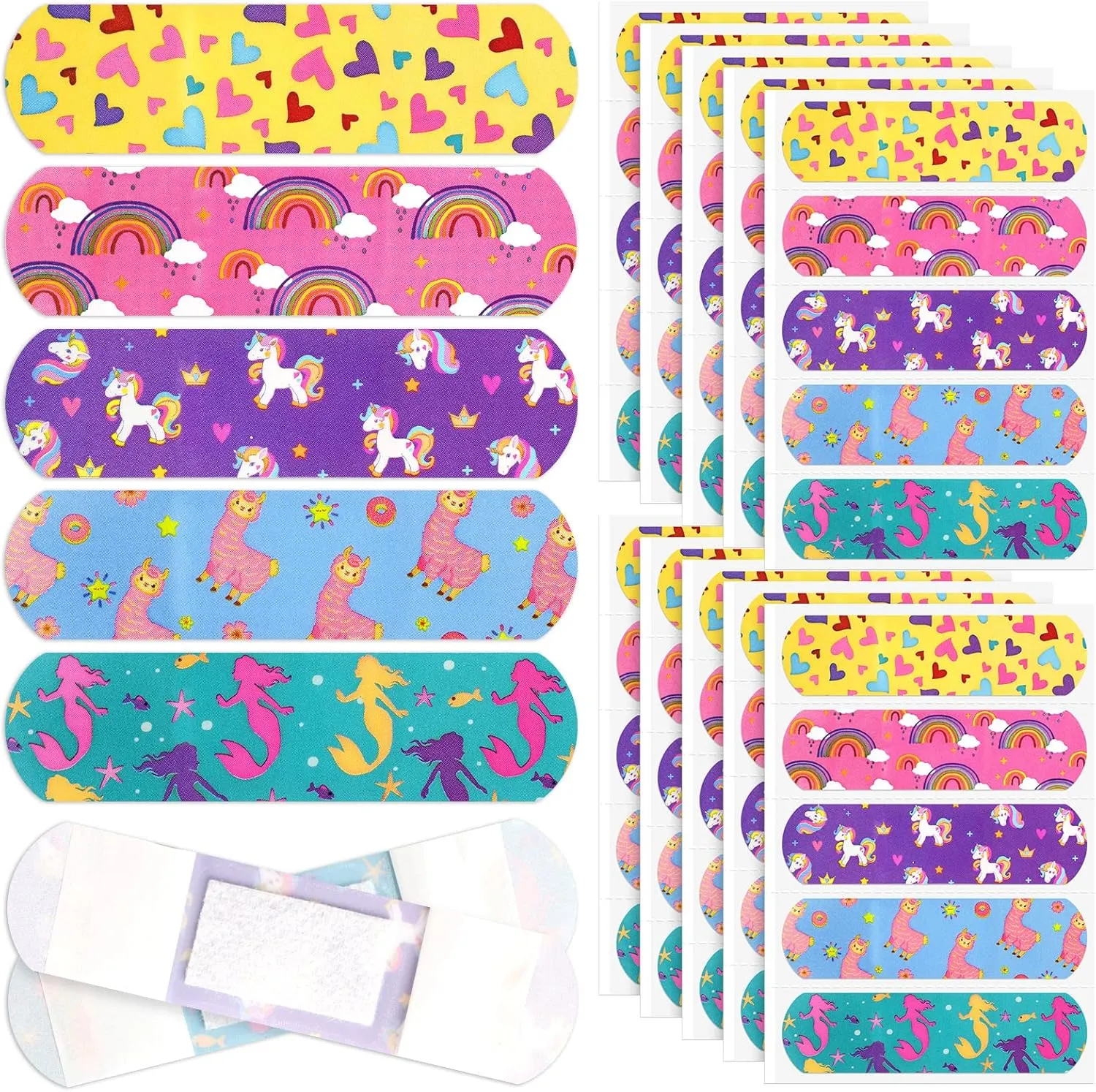 Tondiamo 200 Pieces 5 Styles Cartoon Bandages for Kids Flexible Adhesive Colorful Strips Waterproof Cute Bandages for Girls Repair Tape Knuckle Stickers Protection Care for Cuts Scrapes Burns