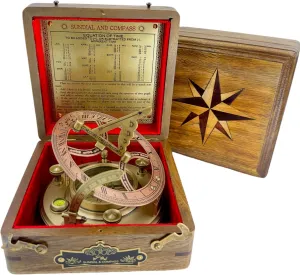 Top Grade 5 Inch Large Perfectly Calibrated Brass Nautical Sundial Compass - Antique Vintage Style Gifts for Anniversary - Timeless Love Gifts for Him & Her for Weddings - Father’s Day
