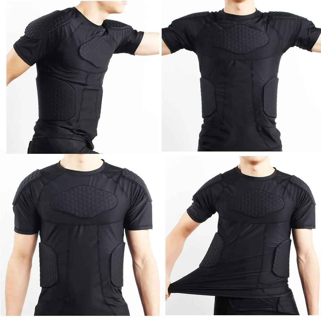 Topeter Men’s Compression Padded Shirt Protective T-Shirt Rib Chest Shoulder Protector