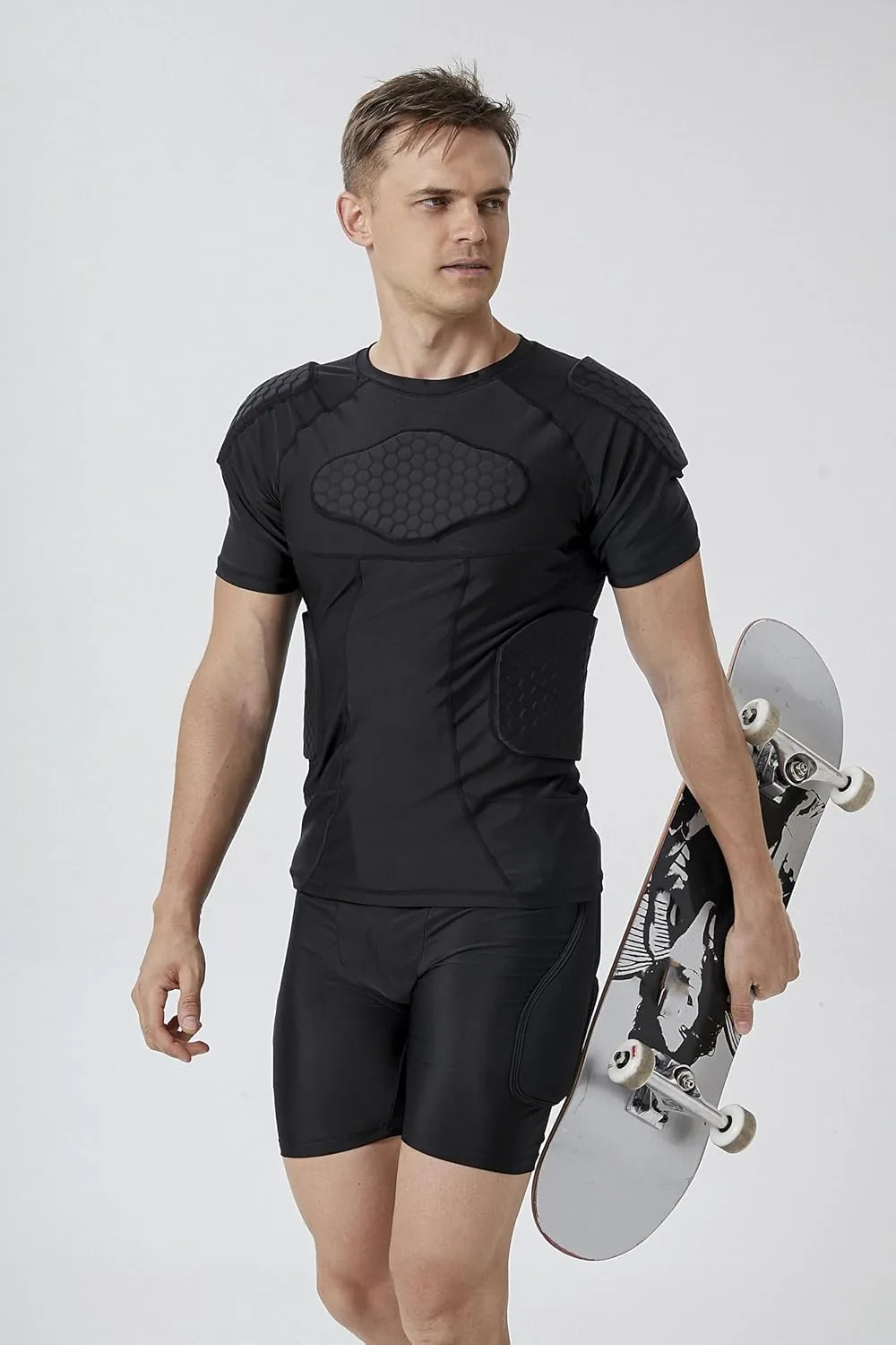 Topeter Men’s Compression Padded Shirt Protective T-Shirt Rib Chest Shoulder Protector