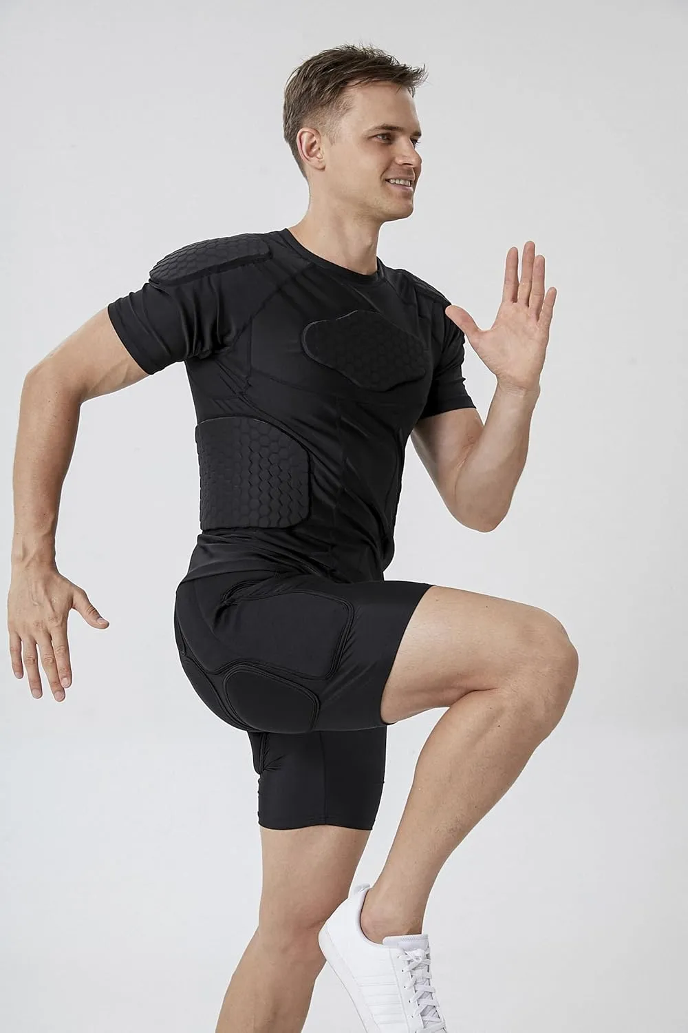 Topeter Men’s Compression Padded Shirt Protective T-Shirt Rib Chest Shoulder Protector