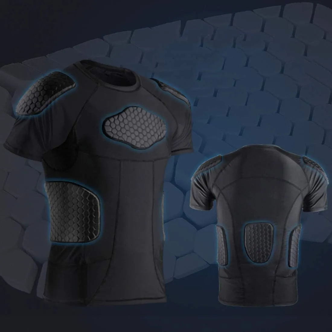 Topeter Men’s Compression Padded Shirt Protective T-Shirt Rib Chest Shoulder Protector