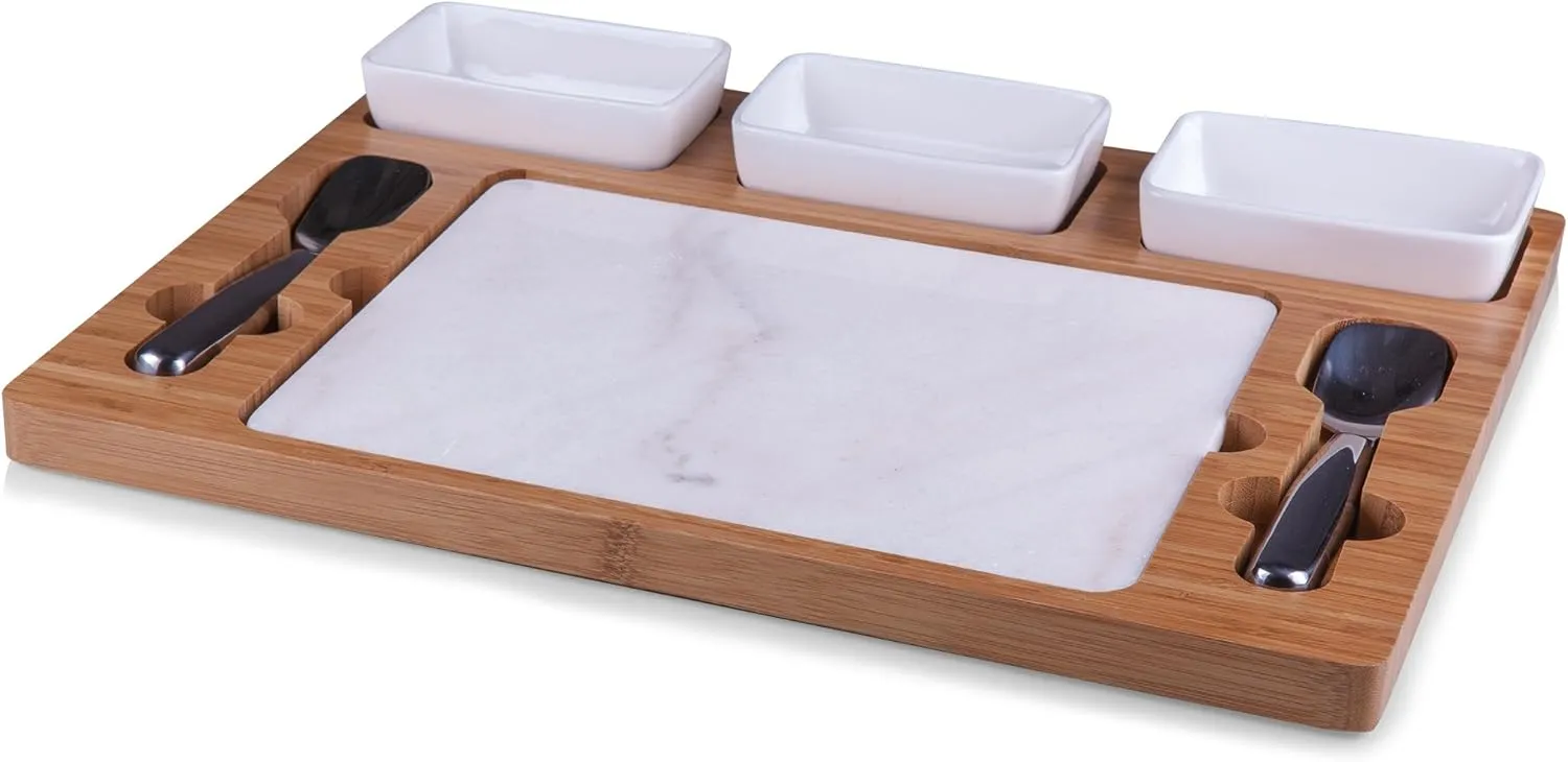 TOSCANA - a Picnic Time brand Parlor Ice Cream Mixing Set, Ice Cream Mixing Kit with Marble Ice Cream Slab and Mixing Spades, (Bamboo & Marble)