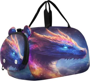 Travel Duffle Bag for Kids Boys Girls Dragon Space Fire Galaxy Sports Bag Overnighter Duffle Sleepover Weekender with Shoes Compartment