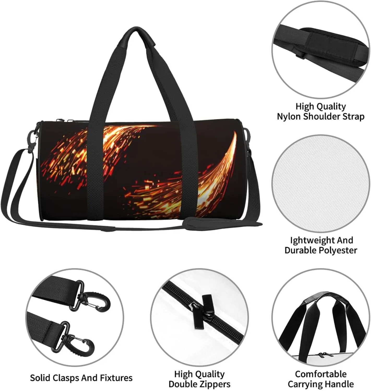 Travel Duffle Bag for Men Women, Fire Sparks Duffle Bags for Sport Gym Overnight Luggage