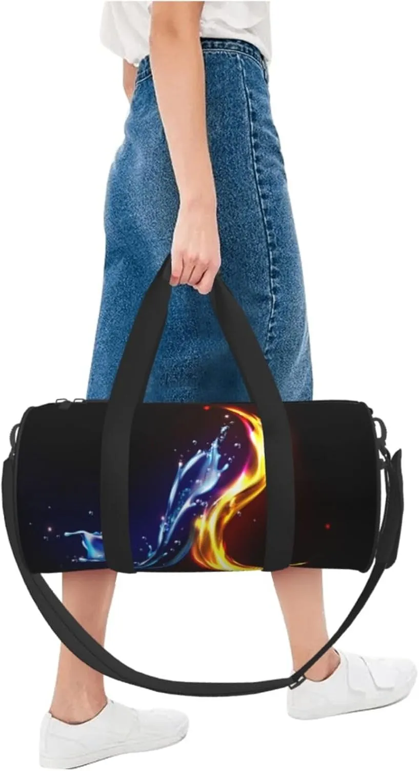 Travel Duffle Bag for Men Women, Fire Water Splash Duffle Bags for Sport Gym Overnight Luggage