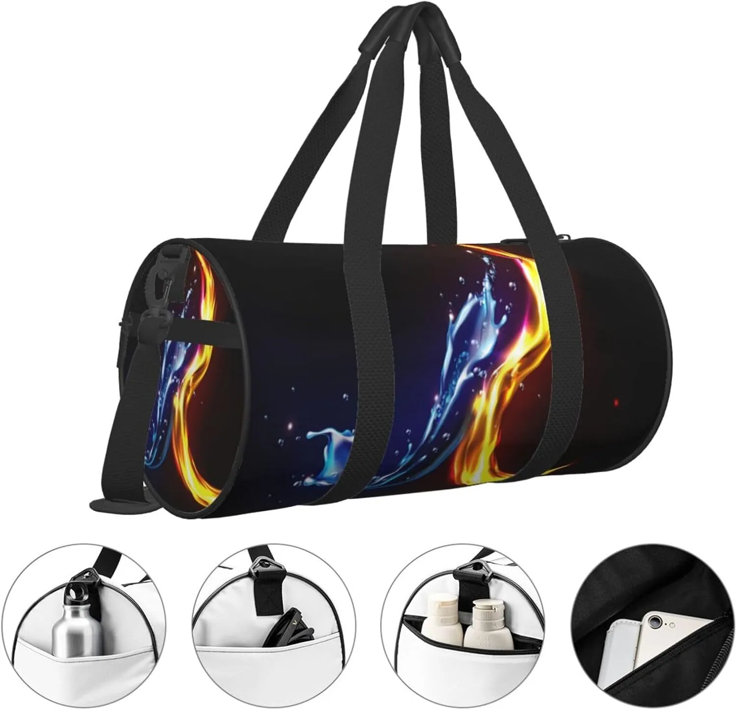 Travel Duffle Bag for Men Women, Fire Water Splash Duffle Bags for Sport Gym Overnight Luggage