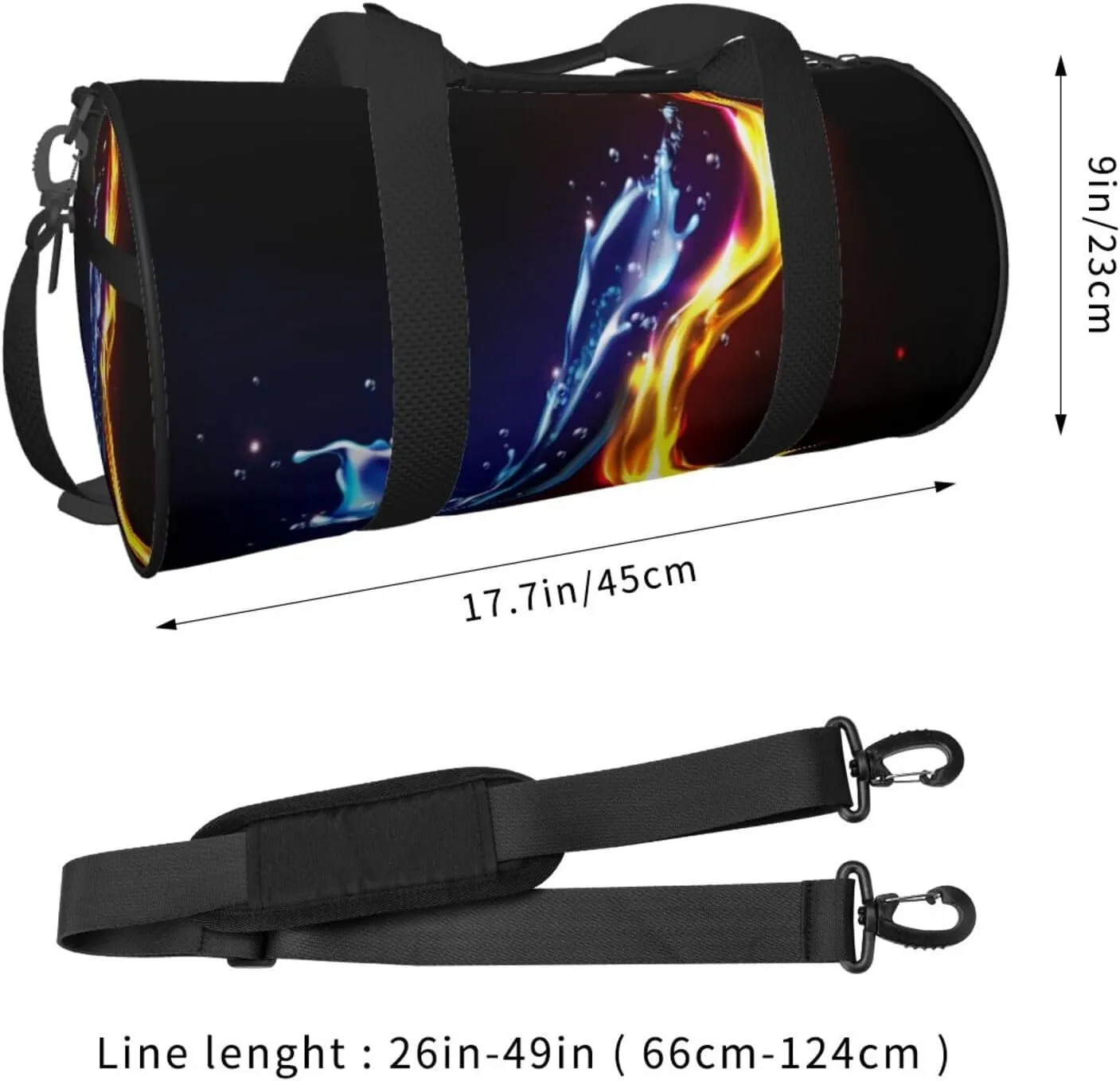 Travel Duffle Bag for Men Women, Fire Water Splash Duffle Bags for Sport Gym Overnight Luggage