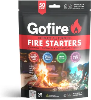 Travel Fire Starter for Camping, Hiking, Backpacking | Uses: Grill, Campfire, Fireplace, Wood Stove | All Purpose, Portable, Waterproof | Heat During Cold Rain & Snow | 50 Pieces